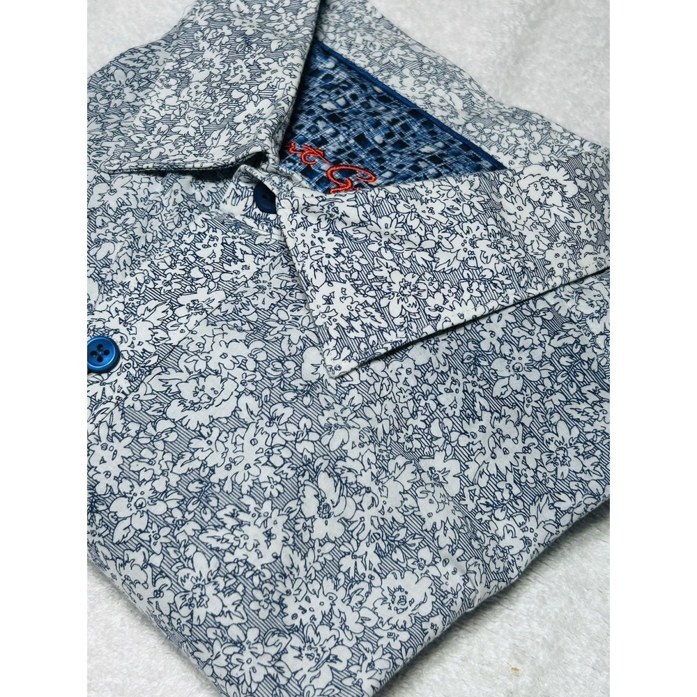 Robert Graham Shirt Men's XL Classic Fit Gray Blue Floral Print Button Up LS
